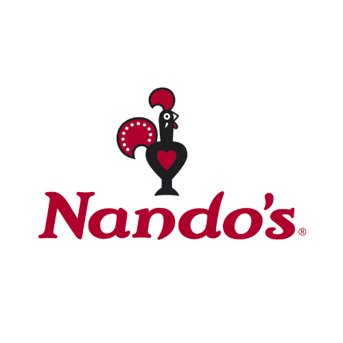 Nando’s logo with rooster and heart and red wordmark denoting a Blue Sky Social Care Card discount partner in the UK
